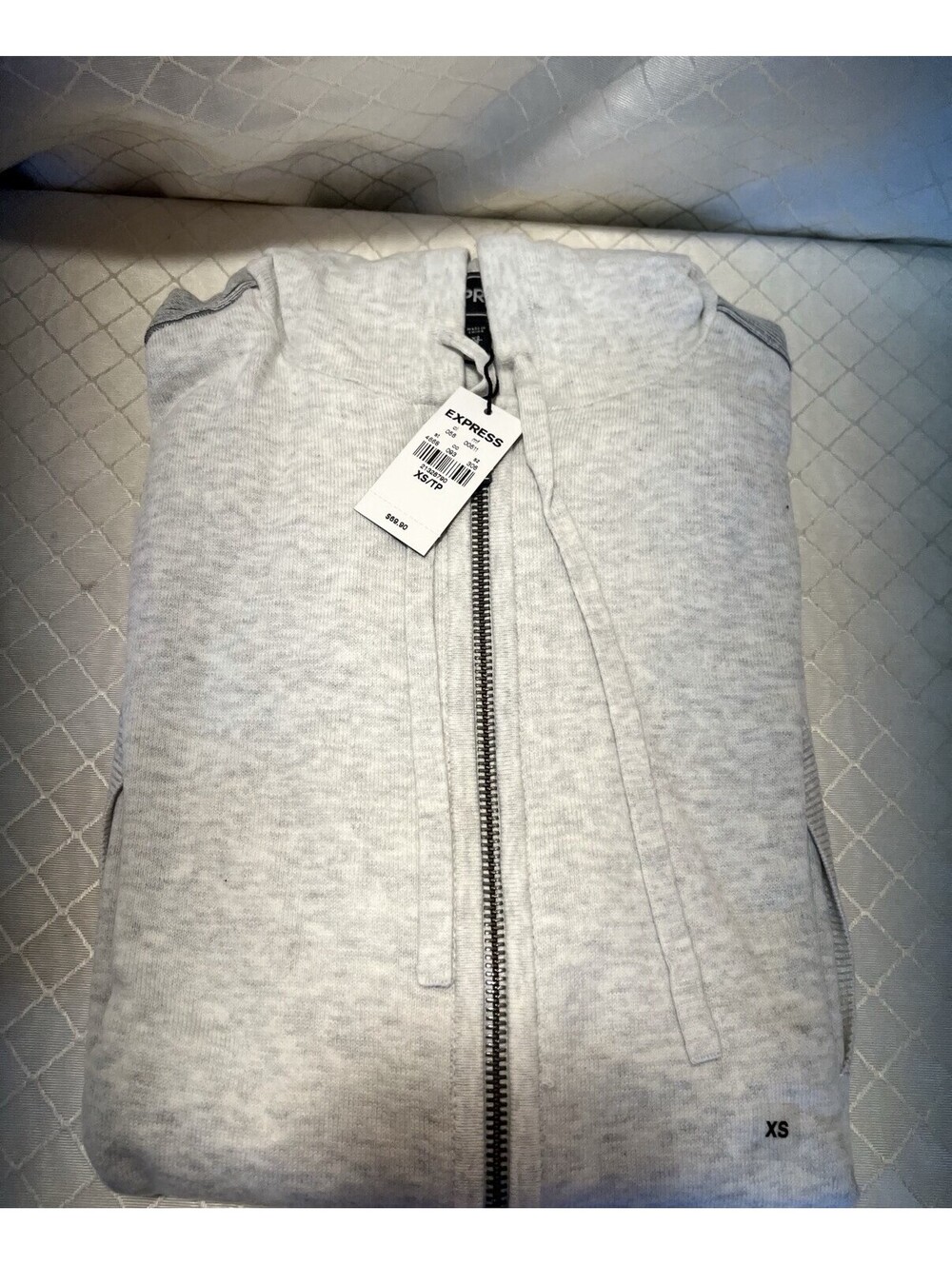 EXPRESS Full Zip Hoodie Men's XS Gray Fleece Sweatshirt NWT